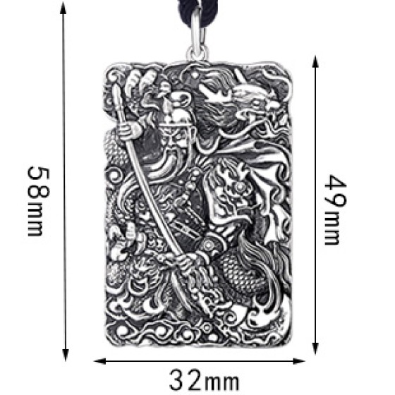 990 Pure Silver Warrior Sage Lord Guan Majestic Pendant